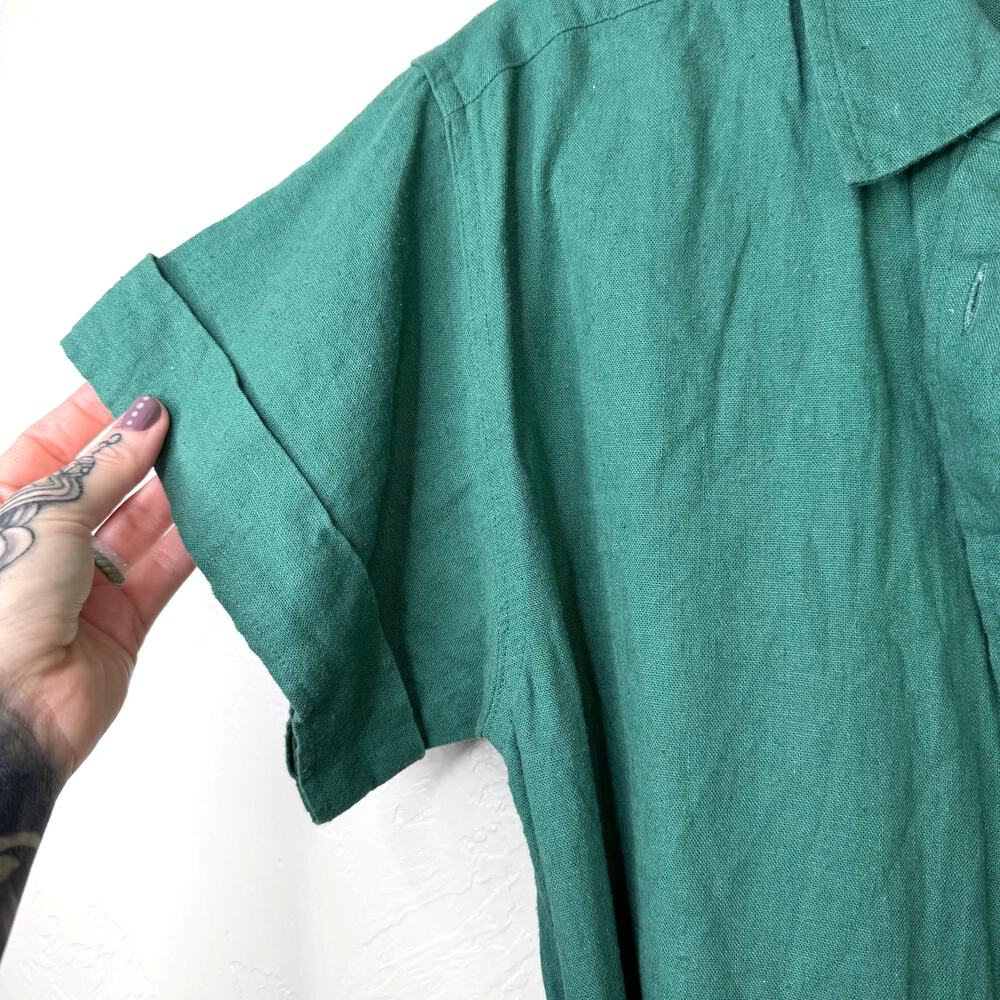 J.Crew Emerald Green Linen Blend Belted Button Front Short Sleeve Shirtdress - Picture 4 of 9